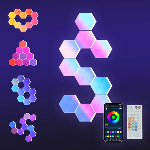 HEDCINLT Hexagon LED Lights - 10 Pack Smart RGB Wall Panels Kit, App & Remote Control, Music Sync...