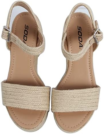 Soda Women's Castle Jute Open Toe Ankle Strap Platform Wedge, Light Tan, 10 M US | Image 3