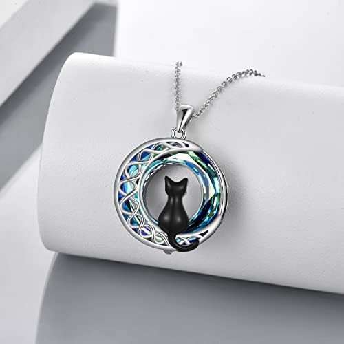 YFN Cat Necklace for Girls Sterling Silver Crystal Celtic Moon Cat Pendant Irish Jewellery Gifts for Women