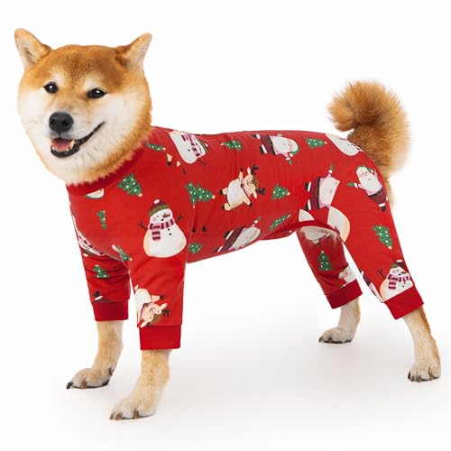 Image of Recovery Suit for Dogs Full Zipper, Four-Legged Onesie Dog Recovery Suit After Surgery, Cute Soft Bodysuit Cone Alternative Male Female Dog Neuter Anti Licking Wounds, Snowman, 3X-Large