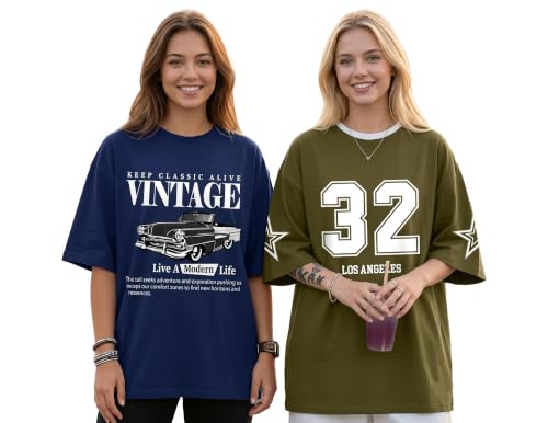 Image of AUSK Oversized T-Shirts || Printed Half Sleeve Tshirt for Womens