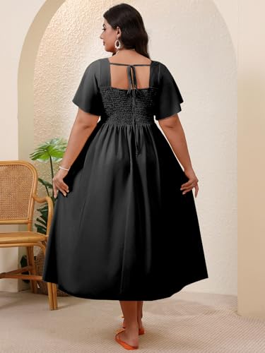 Image of Floerns Women's Plus Size Floral Square Neck Flounce Short Sleeve A Line Maxi Dress