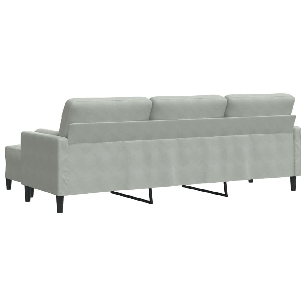 vidaXL Sofá de 3 plazas con Taburete de Terciopelo Gris Claro 210 cm