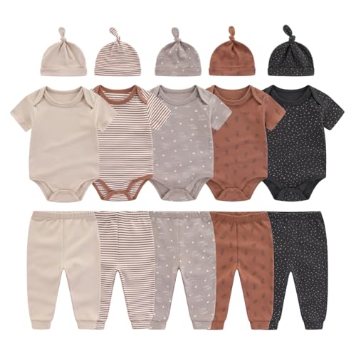 Image of BABYSOLIS 0-12 Months Unisex Baby Pants Sets New born Bodysuit and Hats 15 Pack Boy Girl Infant Comfort Outfit Clothes