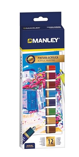 Manley - Pinturas Acrílicas 12 Piezas | Diversidad de Colores | Creatividad sin Límites | Colores Surtidos | Para Todas las Edades | Aventura de Color