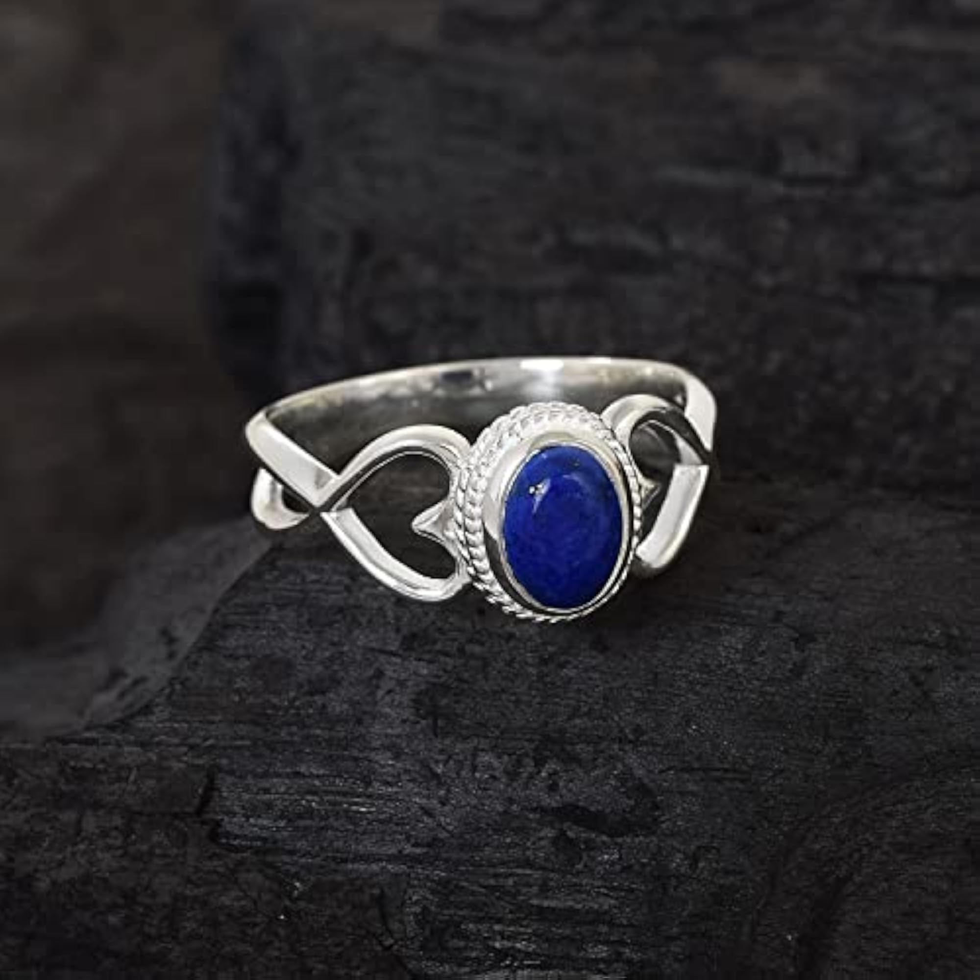 Women's Natural Lapis Lazuli Gemstone 925 Sterling Silver Solitaire Ring, Wedding Gift