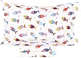 Scientific Sleep Colourful Fish Sardine Kids Toddler 100% Cotton Cozy 3 Pcs Twin Bed Sheet Set, Flat Sheet & Fitted Sheet & Pillowcase Natural Boys Girls Bedding Set (Colorful Fish, Twin)