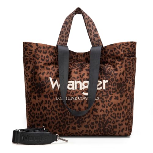 Wrangler Large Tote Bag for Women Designer Leopard Print Purse with Detachable Strap for Travel Work Gym Brown WG433-8317BR