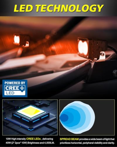 Image of Red LED Pods 3 inch 40W Diffused CREE LED Pod Lights | Red LED Chase Light Bars Fishing Hunting Emergency Safety Signal Trailer Lights for Truck Pickup Tractor Van Boat UTV