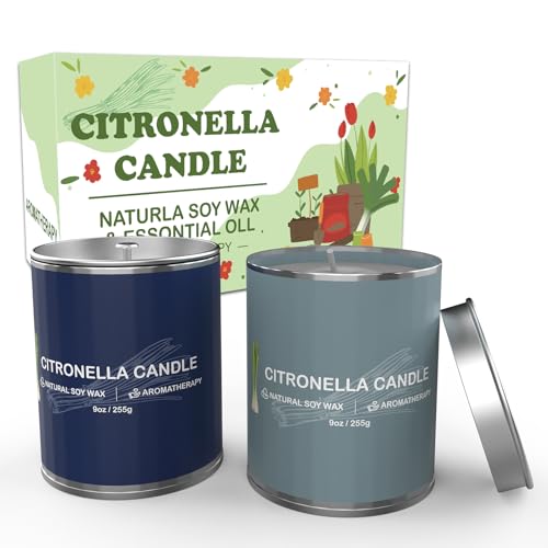 Citronella Candles Outdoor, 2-Pack Natural Citronella Essential Oil Scented Candles Set for Outside Patio, Garden&Camping, Summer Gifts for Indoor Home Fresh and Cool Aromatherapy Candles