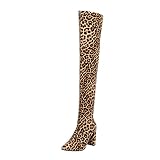GVGV Overknee Stiefel Damen Hohe Stiefel mit Blockabsatz Hohe Stiefel Sockenstiefel Winterstiefel Frauen High Heels Lang Boots Elegante Schuhe Bequem Winter Warme Damenschuhe Langschaftstiefel