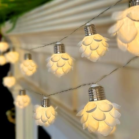 VVolf Christmas String Lights Battery Operated, Pincones String Lights for Bedroom,Decorative String Lights Indoor White Christmas String Lights 6.5Ft 8LED Christmas Tree Lights Cover