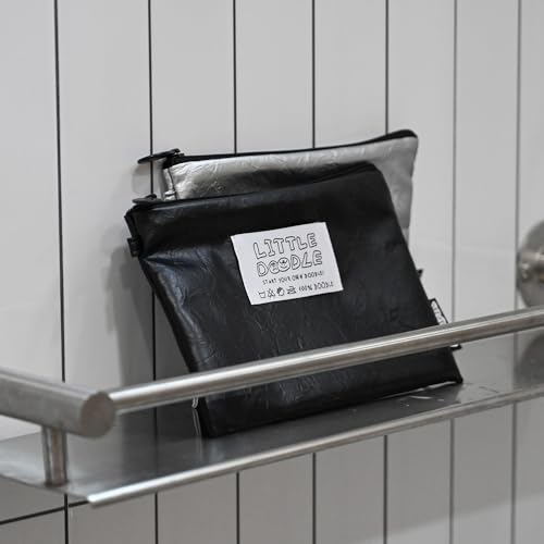 Image of Monolike Little Doodle Flat Pouch, Black - Makeup Bag, Cosmetic Bag, Travel Bag, Toiletry Bag, Organizer, Storage Bag