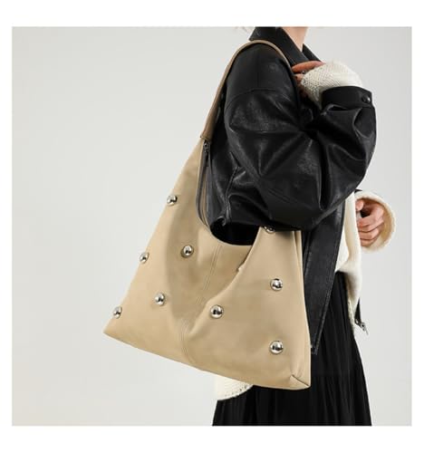 Suede Rivet Crescent Shoulder Bag Y2k Rivet Suede Tote Bag Trendy Suede Slouchy Hobo Handbag Suede Shoulder Purses3