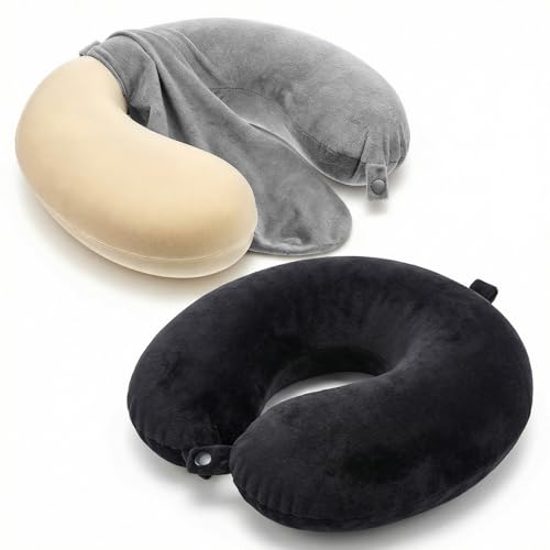 Xelsluthe Neck Pillow Covers with Zipper 2 Colors Washable U Shaped Replacement Cover Reusable Travel Pillow Cover Soft Smooth Plush Fabric Universal Fit Airplane Pillows Case