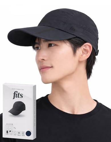 [ドットジャパン] 折りたたみ 帽子 ポケット キャップ Fits メンズ レディース コンパクト UVカット100% 洗濯OK 軽量 通気性 ポケッタブル キャップ サイズ調整可能 紫外線対策 アウトドア 旅行 ランニング 登山 男女兼用（ブラック）の商品画像（Amazon）