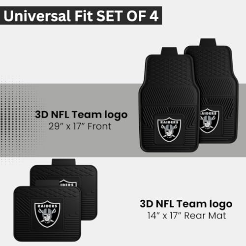 Fanmats Las Vegas Raiders Set of 4 Car Mats for Cars, SUV, Pickups - All Weather Technology Protection, Deep Reservoir Design, Universal Fit - 3D NFL Team Logo - 29” x 17” Front - 14” x 17” Rear Mat by FANMATS - Image 4