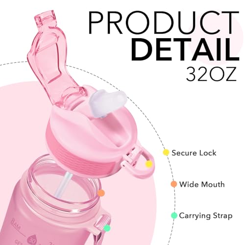 Image of Hyeta 32oz Water Bottles with Straw - Stay Motivated and Hydrated with Convenient Times to Drink Markings, Durable, Leak-proof
