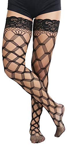 Image of ToBeInStyle Women's Multi-Strand Large Diamond Fence Net Thigh High Stockings