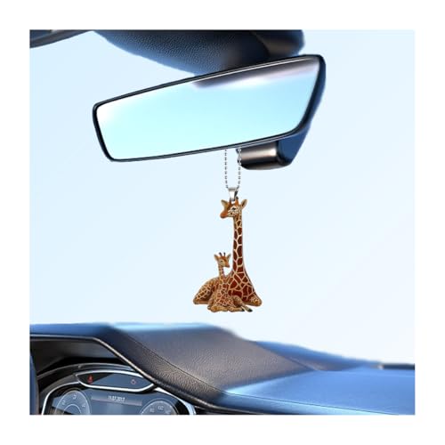 FALVFUN Car Rear View Mirror Pendant, Acrylic Animal 2D Flat Vehicle Rearview Mirror Charm, Automotive Interior Hanging Ornament Decoration Accessories, Universal for SUV Truck Sedan (Giraffe)
