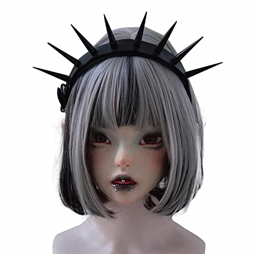 Women Leather Headband Steampunk Spiked Headband Gothic Hairband (HD Black)