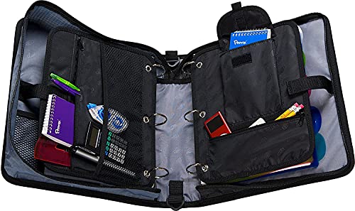 Case-it The Dual 2-in-1 Zipper Binder | Two 1.5-Inch D-Rings, 600 Sheet Capacity, Pencil Pouch & Multiple Pockets | School & Office Organizer with Shoulder Strap | Dual-101 Dark Purple