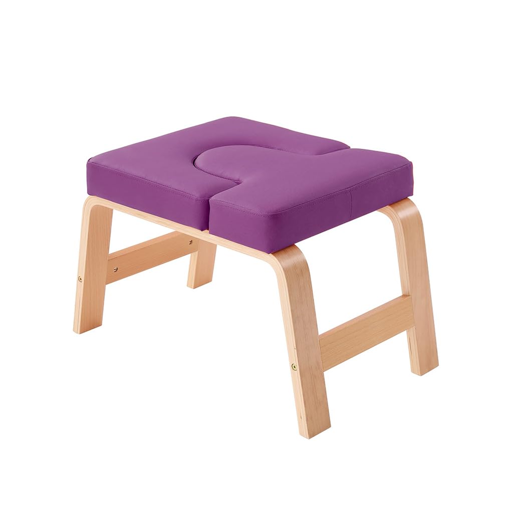 Sedia per Inversione Yoga, Cuscino Sedile Rimovibile, Panca Yoga Multifunzionale, Struttura in Legno Massello Sgabello Yoga per Famiglia e Palestra,Viola