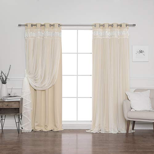 Best Home Fashion Lace Overlay Thermal Insulated Solid Blackout Curtains - Stainless Steel Nickel Grommet Top - Beige - 52" W x 84" L - (Set of 2 Panels) Best Home Fashion Lace Overlay Thermal Insulated Solid Blackout Curtains - Stainless Steel Nickel Grommet Top - Beige - 52" W x 84" L - (Set of 2 Panels)