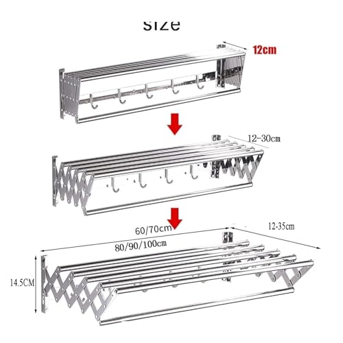 Porte-vêtements pliable mural rétractable en acier inoxydable - 3