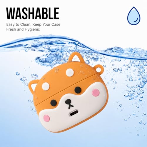 Image of Aniex Silicone Case Cover for realme Buds T500 Pro, Shockproof, Anti-Slip, Dustproof, Scratch Resistant, with Carabiner Hook, Full Body Protection (Rich Shiba)