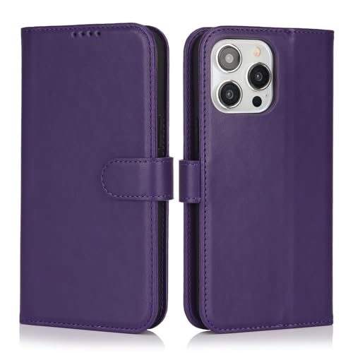 Image of for iPhone 14 Pro Max Case Wallet with Card Holder,for iPhone 14 Pro Max Wallet Case for Women Men,PU Leather Shockproof Magnetic Buckle Stand Flip Phone Case-Purple