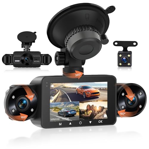1080P 4 Canali Dashcam Auto 360° 4 Telecamera Anteriore e Posteriore Sinistra Destra 3 Pollici IPS HD Dash Cam con Visione Notturna Parcheggio