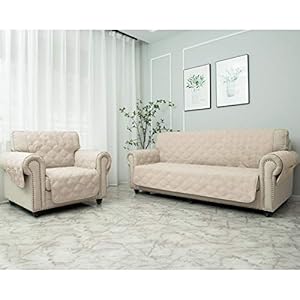 CHHKON Sofa Cover 100% Waterproof Non-Slip Quilted Furniture Protector Sofa Slipcover for Children, Pets for Leather Couch (Beige, 68") CHHKON Sofa Cover 100 Waterproof Non Slip Quilted Furniture Protector Sofa Slipcover for Children Pets for Leather Couch Beige 68