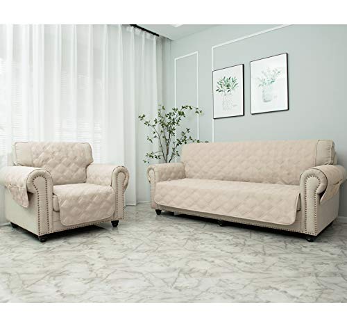 CHHKON-Sofa-Cover-100-Waterproof-Non-Slip-Quilted-Furniture-Protector-Sofa-Slipcover-for-Children-Pets-for-Leather-Couch-Beige-68 CHHKON Sofa Cover 100 Waterproof Non Slip Quilted Furniture Protector Sofa Slipcover for Children Pets for Leather Couch Beige 68