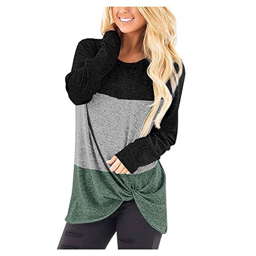 NLGToy Fall Clothes for Women Trendy Women's Color Matching Stitching Knotted Off-Shoulder Long Sleeve Top Blouse Long Sleeve Shirts for Women Trendy Green
