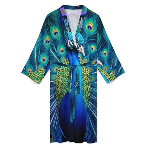 Bata de baño ligera para hombre combate el calor con diseño pavo real cómodo 3