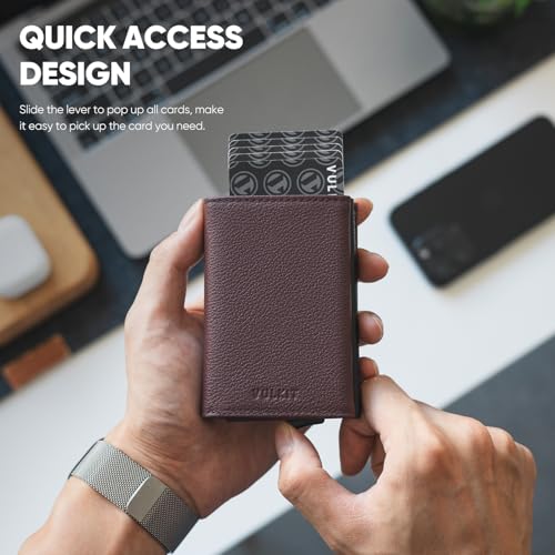 Image of VULKIT Pop up Wallet Minimalist Cash Wallets RFID Blocking Leather Smart Credit Card Holder with Magnetic Closure for Men