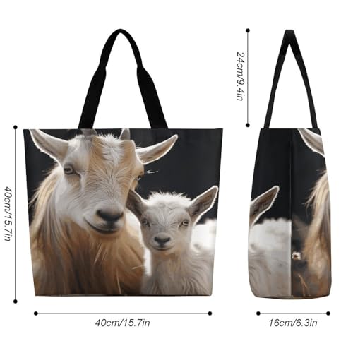 Women's Multi-Functional Shopping Bag，Cute Goat Baby with Mother Printing Messenger Bag Shoulder Bag for Travel, Work, Shopping & Parties with Inner Pocket, Grocery Bag Lightweight & Water-Resistant2