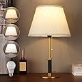 PSDSSHIIS 21" Bedside Lamps for Bedroom Living Room Modern Table Lamp Nightstand Lamp for End Tables 3-Color Temperatures Pull Chain Switch Wood Fabric for Home/Office/Desk Decor (Light Brown+Brass)