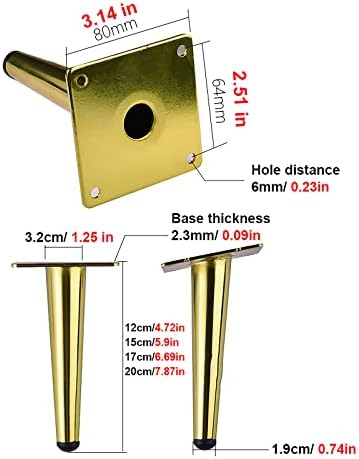 4 Pack Black Round Metal Sofa Legs - 17cm Mid-Century Modern Furniture Replacement for Sofa, Couch, Bed, Coffee Table - Includes Screws, & Stylish