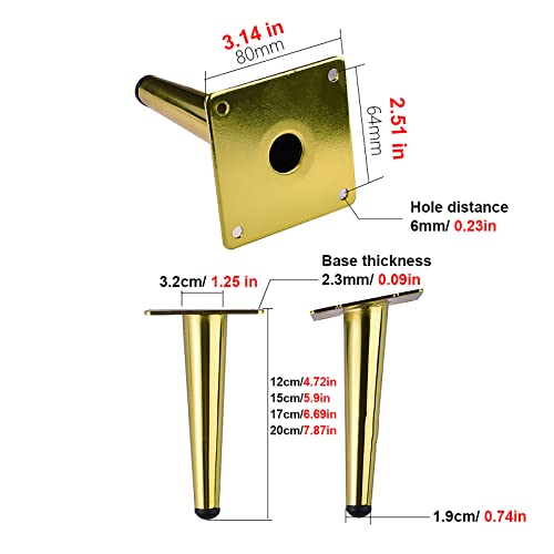 QWEASDF 4 Pack Sofa Legs Round Solid Metal Furniture Legs Sofa Replacement Legs Perfect for Mid-Century Modern, Great for Sofa, Couch, Bed, Coffee Table, with Screws,Stitching,20cm/7.87in