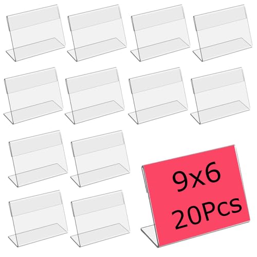 20 Pièces Vertical Exposants Acrylique Transparent, 9x6cm Porte Étiquette de Prix Supports en Forme de L pour Afficher les Prix Porte pour Bureaux, Magasins Alimentaires, Boulangeries