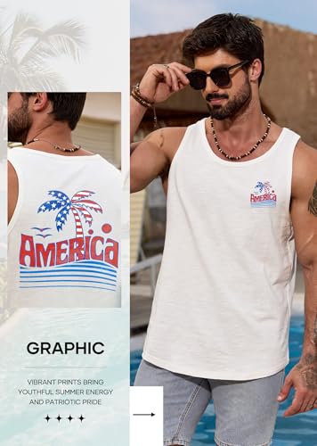 Image of VOGSTART Mens Graphic Muscle Tank Top Beach Slub Cotton Sleeveless Shirts