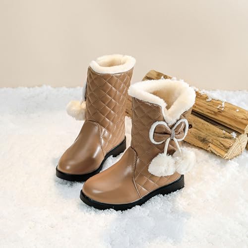 Girls Fuzzy Warm Winter Short Boots with Furry Faux Fur Lining Bootie Shoes Toddler Kids Girls Snow Boots with Bow2