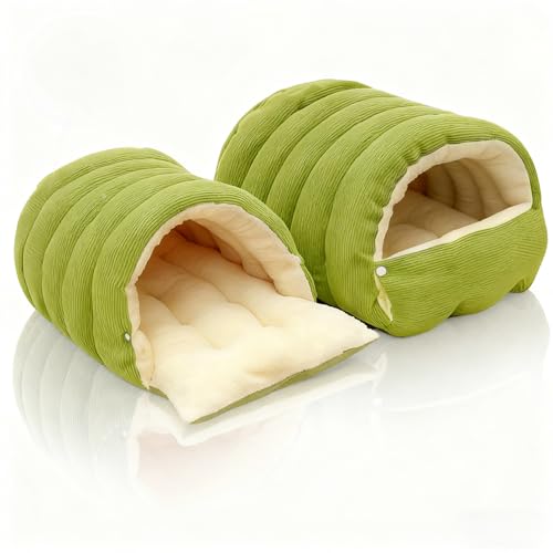 キャットベッド ペット用 猫用 寝袋 キャットハウス 暖かい 冬 防寒 クッション 洗える 小型犬用 布団 寝具 2way ふかふか あったか 耐久性 グリーン L