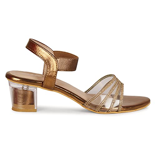 Image of Smart & Sleek Women's Crystal & Glittery Block Heels Fashion Sandals for Women & Girls latest Collection & stylish Comfortable-AB32