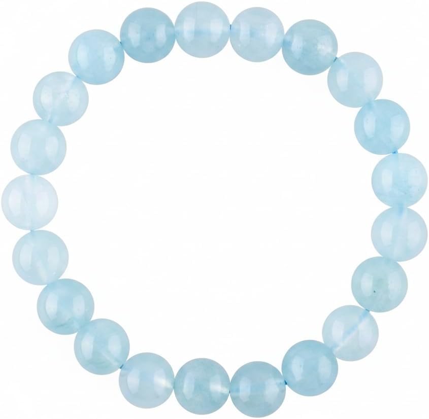 OdrillionGems Natural 10mm Aquamarine Gemstone Bracelet Round Beads, Genuine Handmade Stretch Bracelet, Unisex Crystal Jewelry, March Birthstone Bracelet, Minimalist Luxury Beaded Gift
