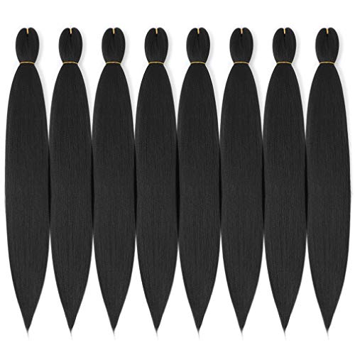 Pre-Stretched Braiding Hair Extensions 8 Packs Hot Water Setting Yaki Straight Itch Free Braiding Hair Low Temperature Synthetic Fibers Easy Braid Professional Crochet Braids Hair (24 inch,#1B)