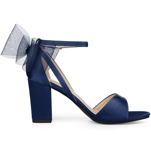 Allegra K Allegra K Women's Bow Shoes Chunky Heel Navy Blue Heels Sandals 7 M US