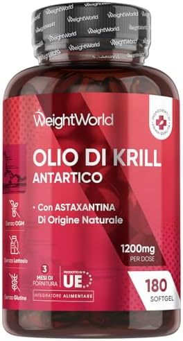 Olio di Krill con Astaxantina e Colina, 180 Capsule Softgel (3 Me...